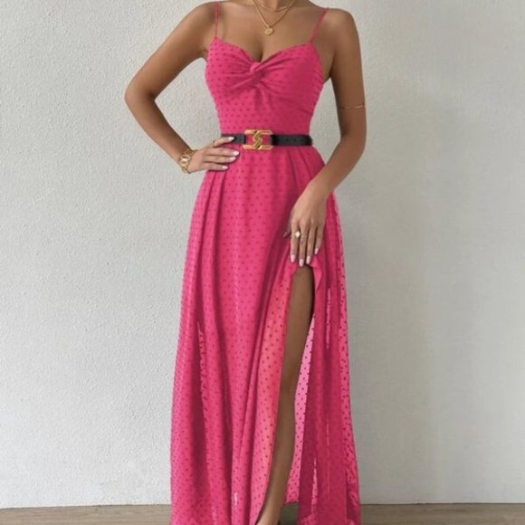 Swiss Dot Cami Maxi Dress PINK - Picture 9 of 10